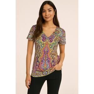 Etro Short-Sleeve Paisley V-Neck Tee